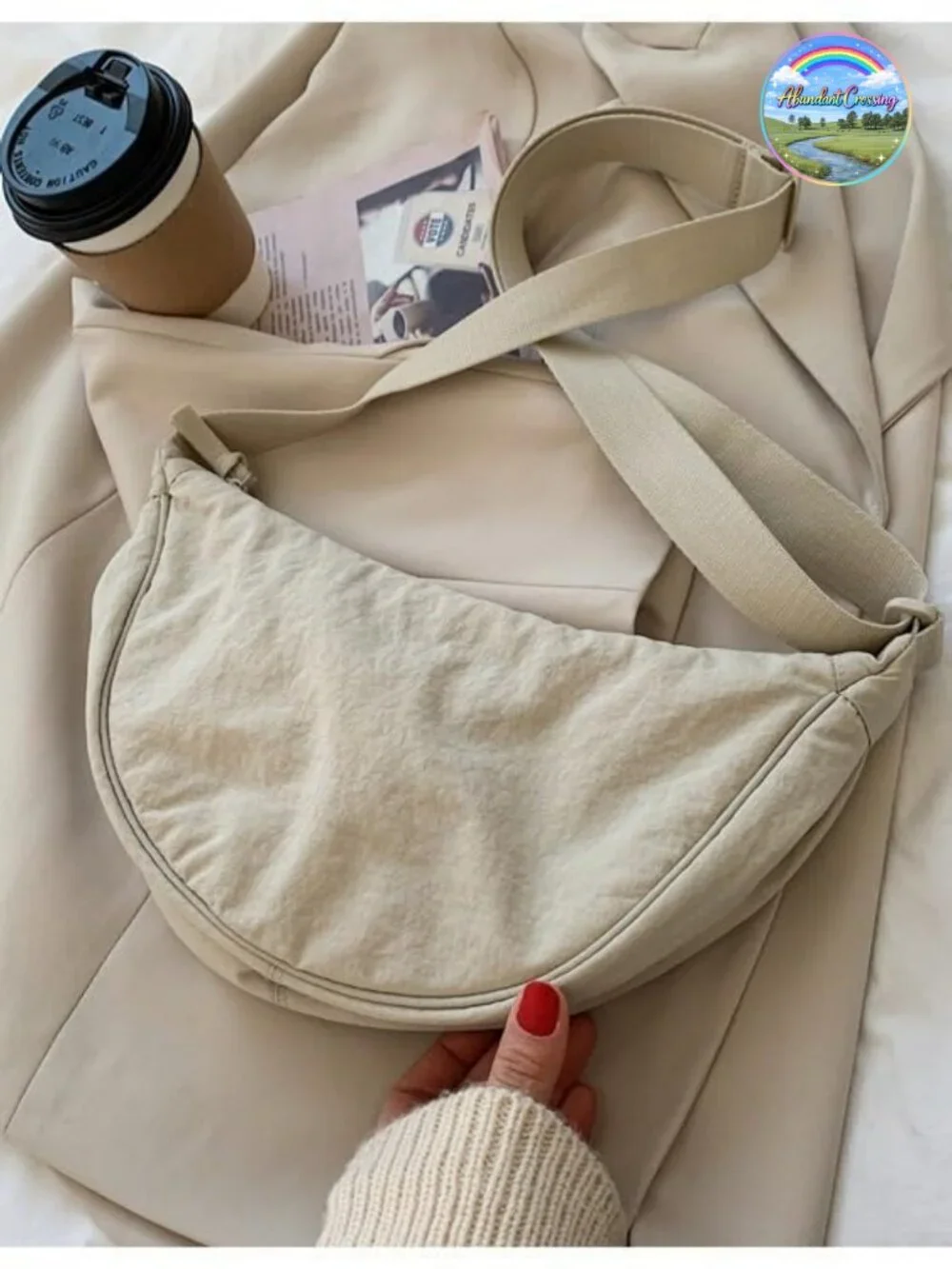 Nylon Hobo Crescent Crossbody Bag, Dumpling Moon Shoulder Bag